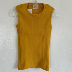 Vintage 70s Coronet Tank Top Mustard Yellow Polyester Ribbed Stretch Mod Hippie